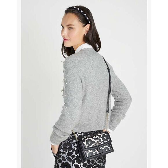 Kate Spade Pearl Rhinestone Embellished Sweater size L Gray Wool Yak Blend - Picture 2 of 11